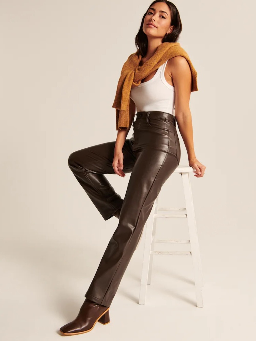 Abercrombie & Fitch 90s Ultra High Rise Brown Vegan Leather Pants
